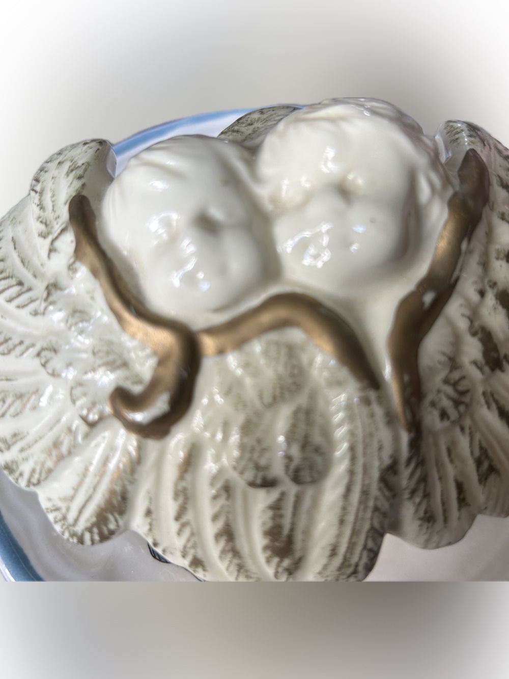 Vintage Cherub Decorative Ceramic trinket box Cream and Gold angels jewelry box